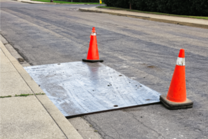 photo of a road plate rented from All Steel Fabricating in No Grafton Massachusetts